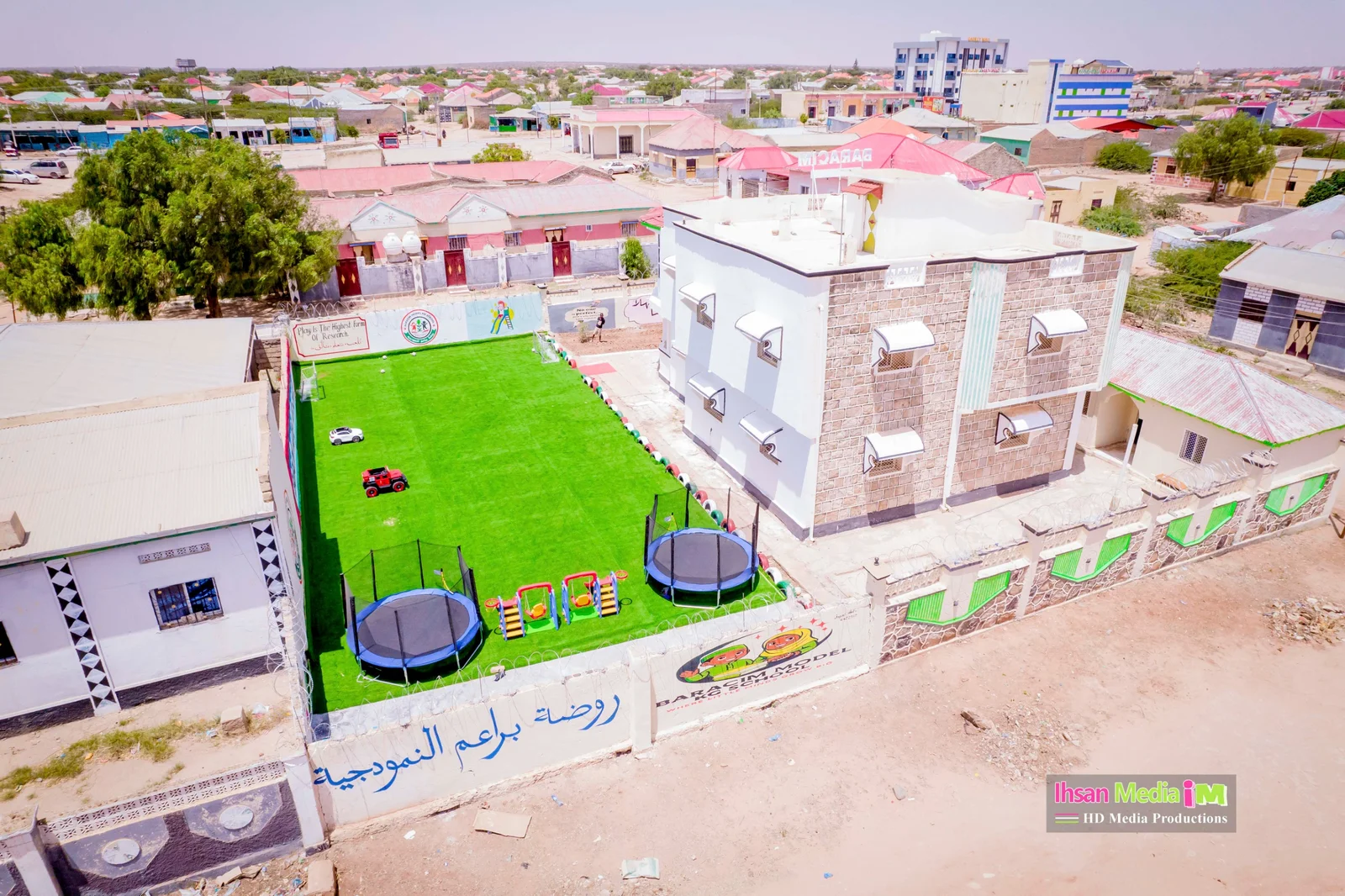 Aerial view of Baracim Model KG School playground